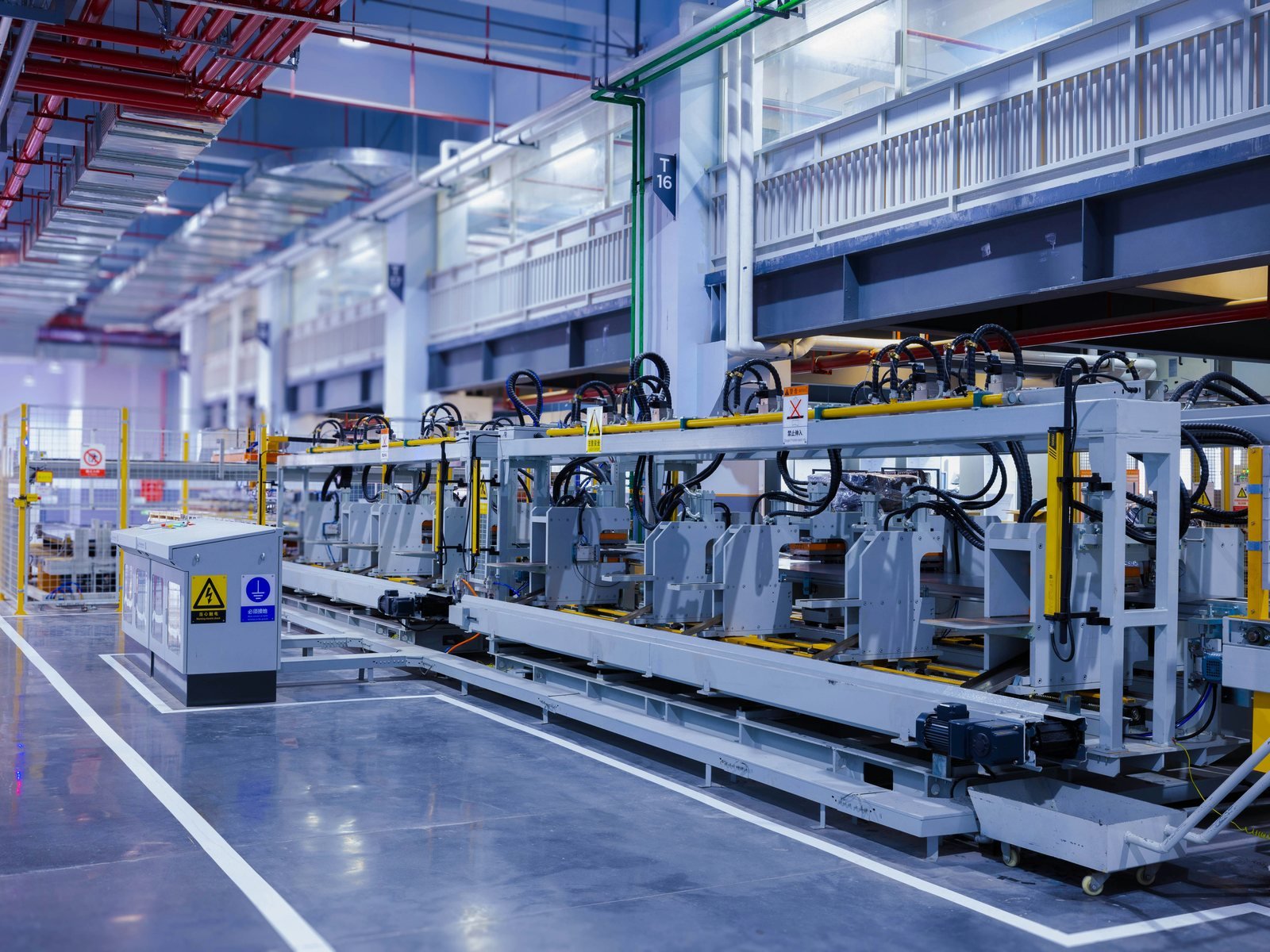 Produktionshalle mit Maschinenstraße und Industrieboden – Hallenreinigung durch KeyInspect in Neustadt an der Weinstraße